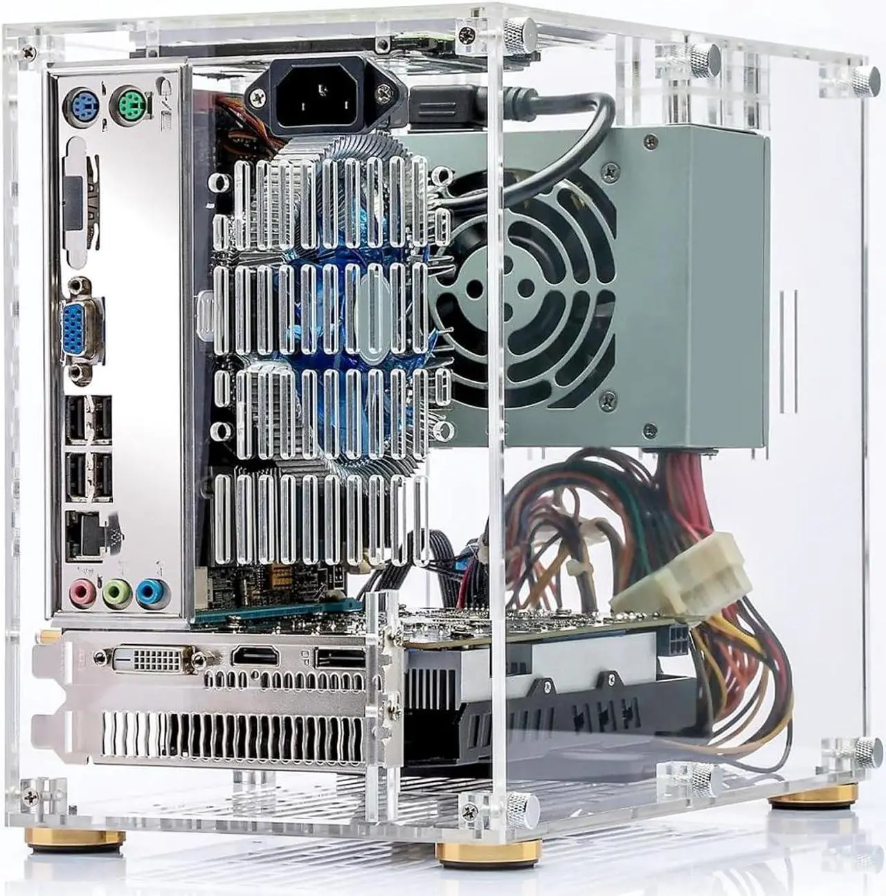 Alt view image 6 of 7 - Mini ITX Case, Portable Desktop PC Gaming Case 360 Degrees Open Hollow, Clear Acrylic Mini Cooling DIY Computer Chassis Case for Home Business Office