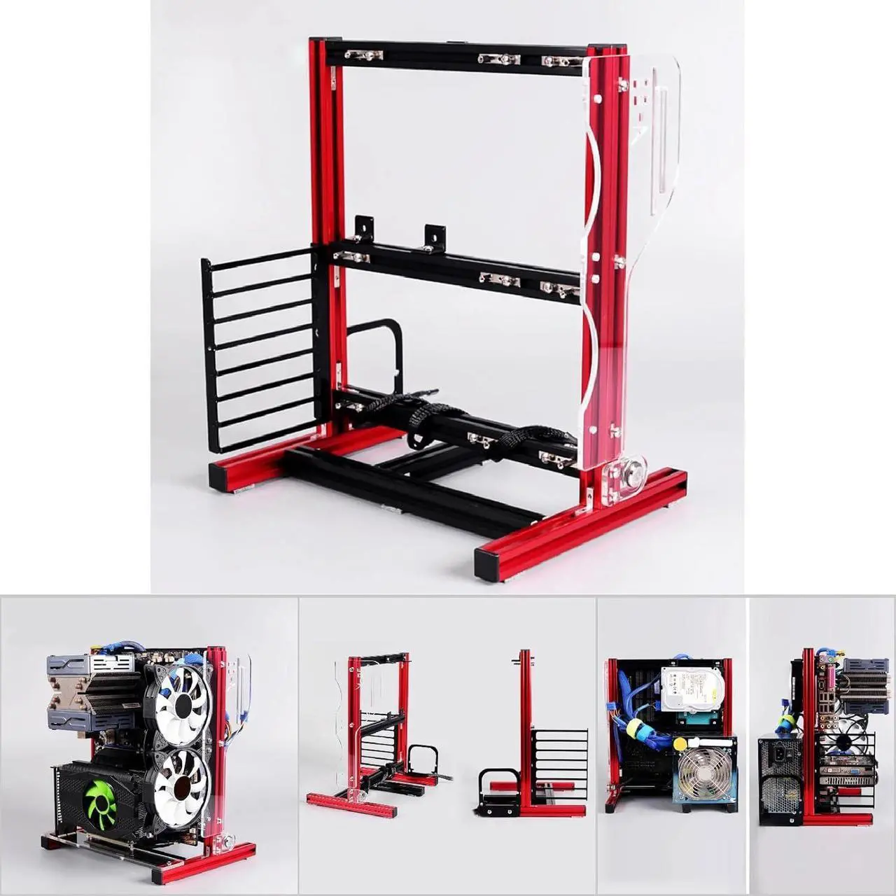 Alt view image 7 of 7 - Open Frame Pc Case,Electronic Products ATX M ATX Itx Open Chassis Vertical Overclocking Open Aluminum Frame Chassis Rack Black (Red)