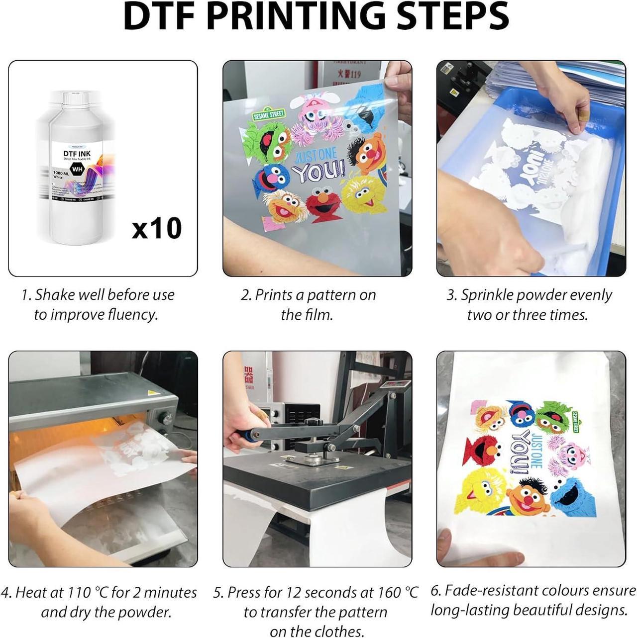 Alt view image 4 of 7 - DTF Ink 6000ML DTF Transfer Ink for PET Film, Premium Pigment Ink Refill for P600 P800 DX5 DX7 R1390 XP600 i3200 4720 Printers, High Fluidity & Coverage (1000ML*6, 2W+BKCMY)