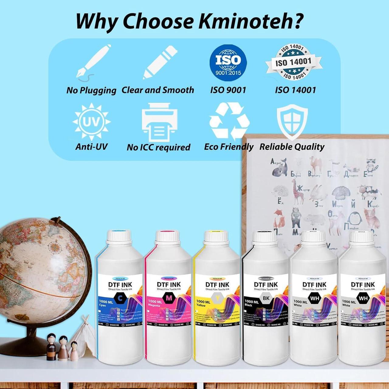 Alt view image 6 of 7 - DTF Ink 6000ML DTF Transfer Ink for PET Film, Premium Pigment Ink Refill for P600 P800 DX5 DX7 R1390 XP600 i3200 4720 Printers, High Fluidity & Coverage (1000ML*6, 2W+BKCMY)