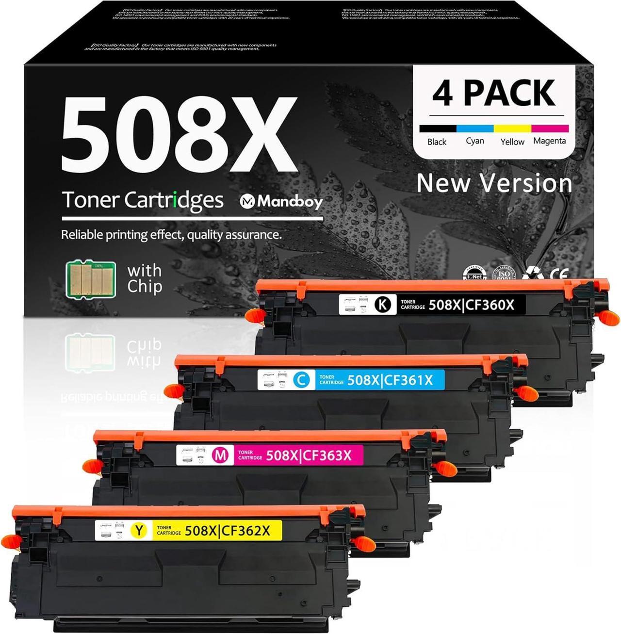 Main image of 508X Toner Cartridge Bundle(4-Pack,1BK, 1C, 1Y, 1): Compatible 508X CF360X CF361X CF362X CF363X Remanufactured Toner Replacement   Color Enterprise M552dn M553n MFP M577dn M577z M577f Printer