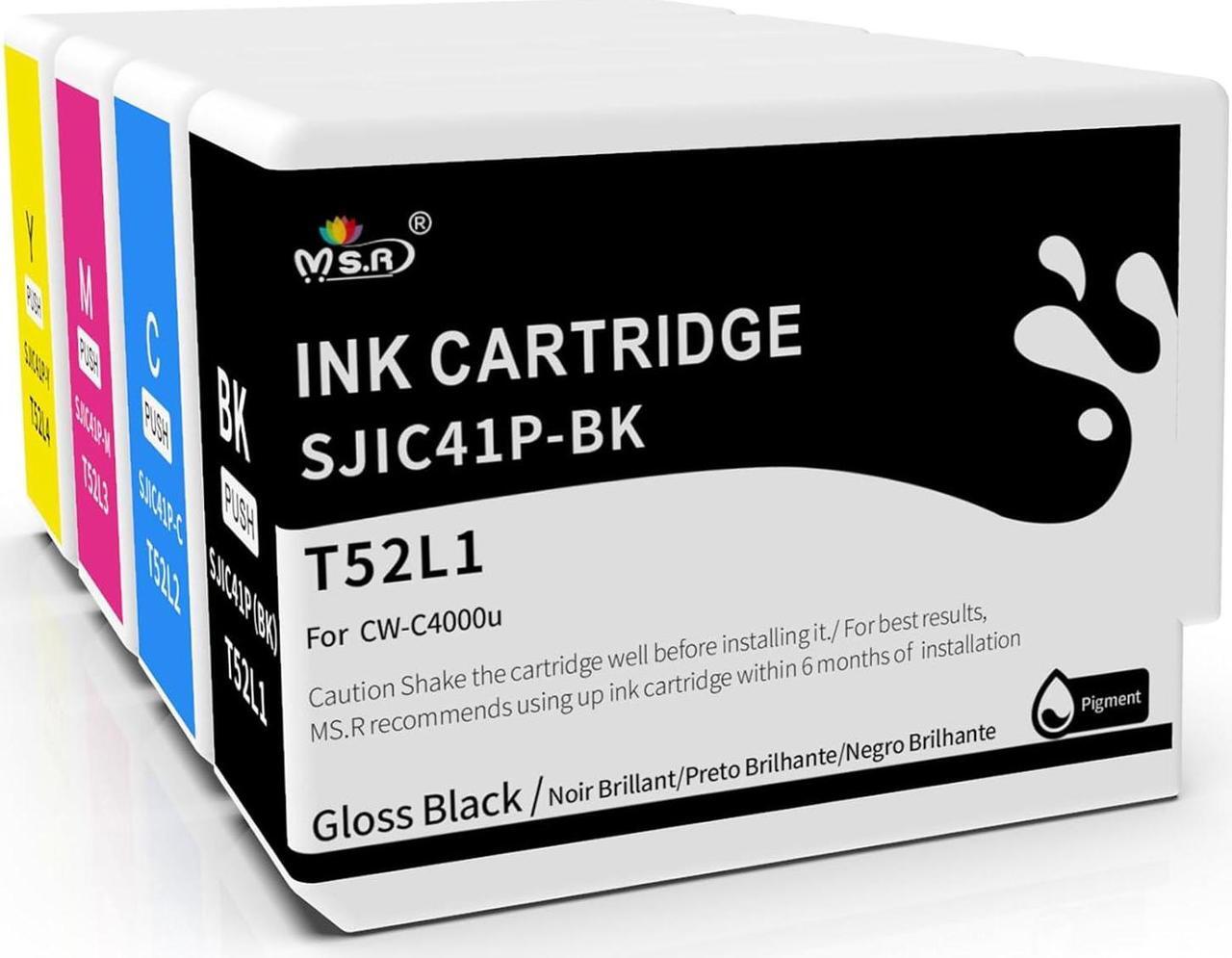 Main image of MS.R Remanufactured Ink Cartridge Replacement for Epson SJIC41P T52L1 T52L2 T52L3 T52L4 to use with Colorworks C4000u Inkjet Lable Printer (4 Pack)