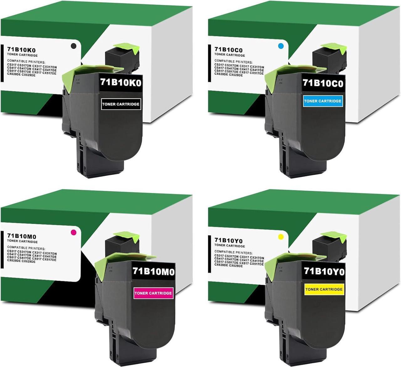 Main image of CS317 71B0010 Toner Cartridge Replacement for Lexmark 71B10K0 71B10C0 71B10M0 71B10Y0 for CS317 CS317dn CX317 CX317dn CS417 CS417dn CX417 CX417de CS517 Printer, 4 Pack
