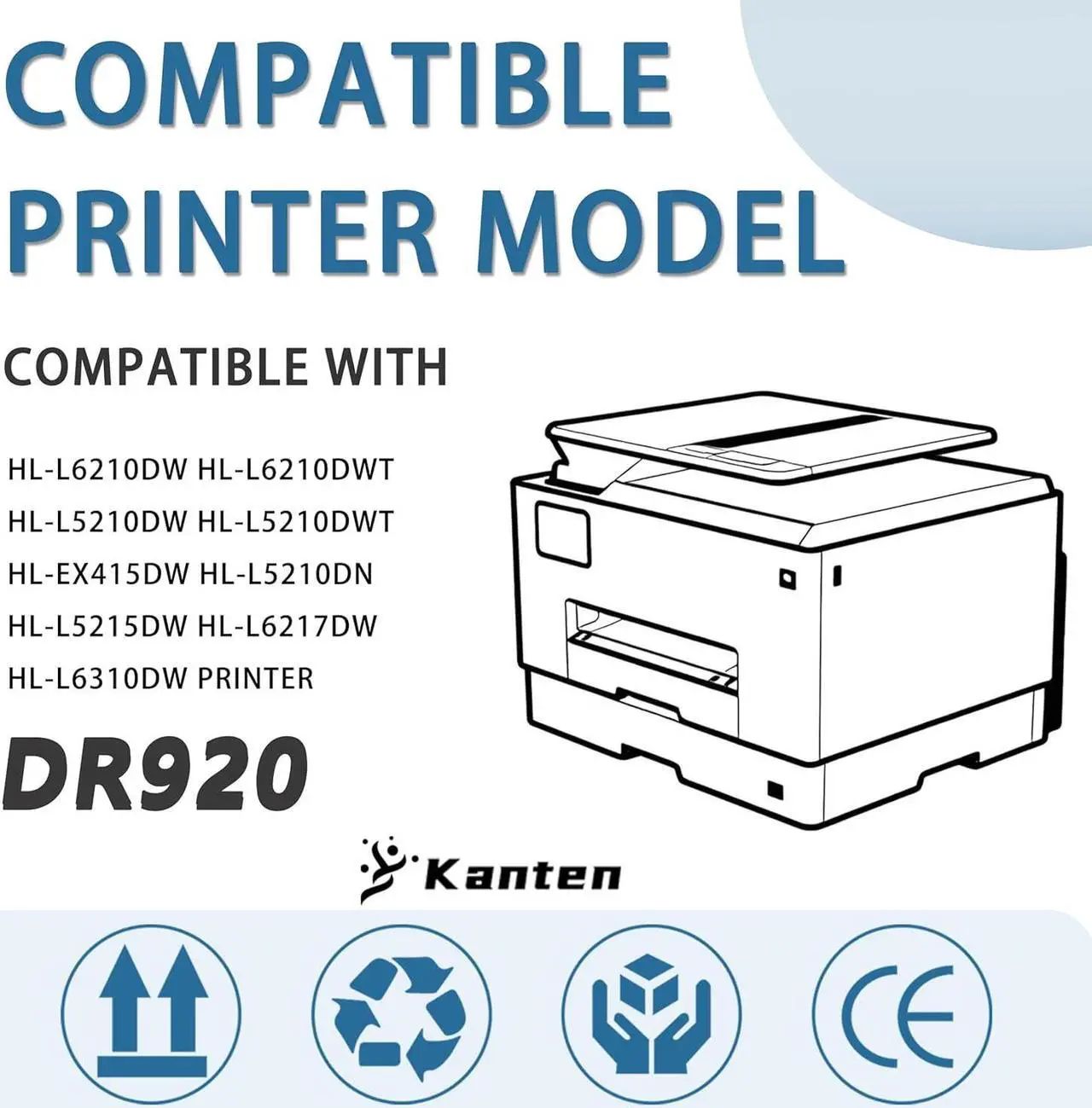 Alt view image 2 of 4 - KANTEN Remanufactured DR920 DR-920 Black Drum/Imaging Unit Compatible for Brother HL-L6210DW HL-L6210DWT HL-L5210DW HL-L5210DWT HL-EX415DW HL-L5210DN HL-L5215DW HL-L6217DW HL-L6310DW Printer (1-Pack)