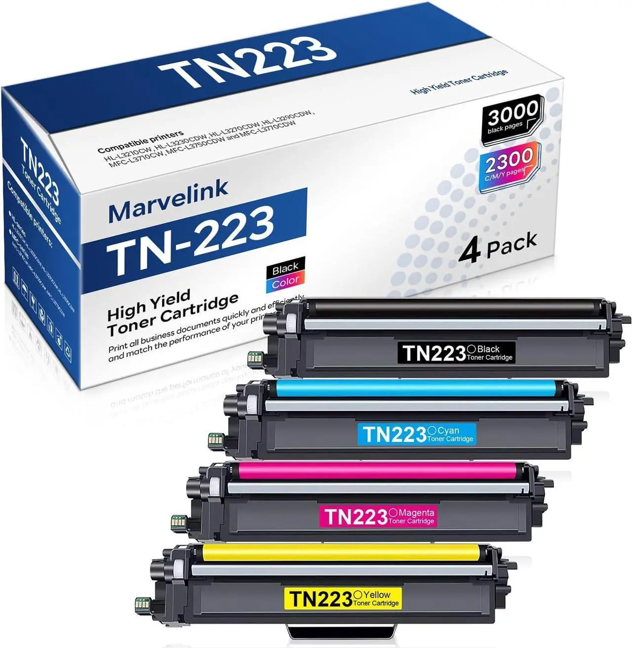Main image of TN223 TN-223 Toner Cartridge Set Compatible TN223BK TN223C TN223M TN223Y Replacement for Brother MFC-L3770CDW MFC-l3710CW MFC-L3750CDW HL-L3290CDW HL-L3230CDW HL-L3210CW HL-L3270CDW Printer (4 Pack)