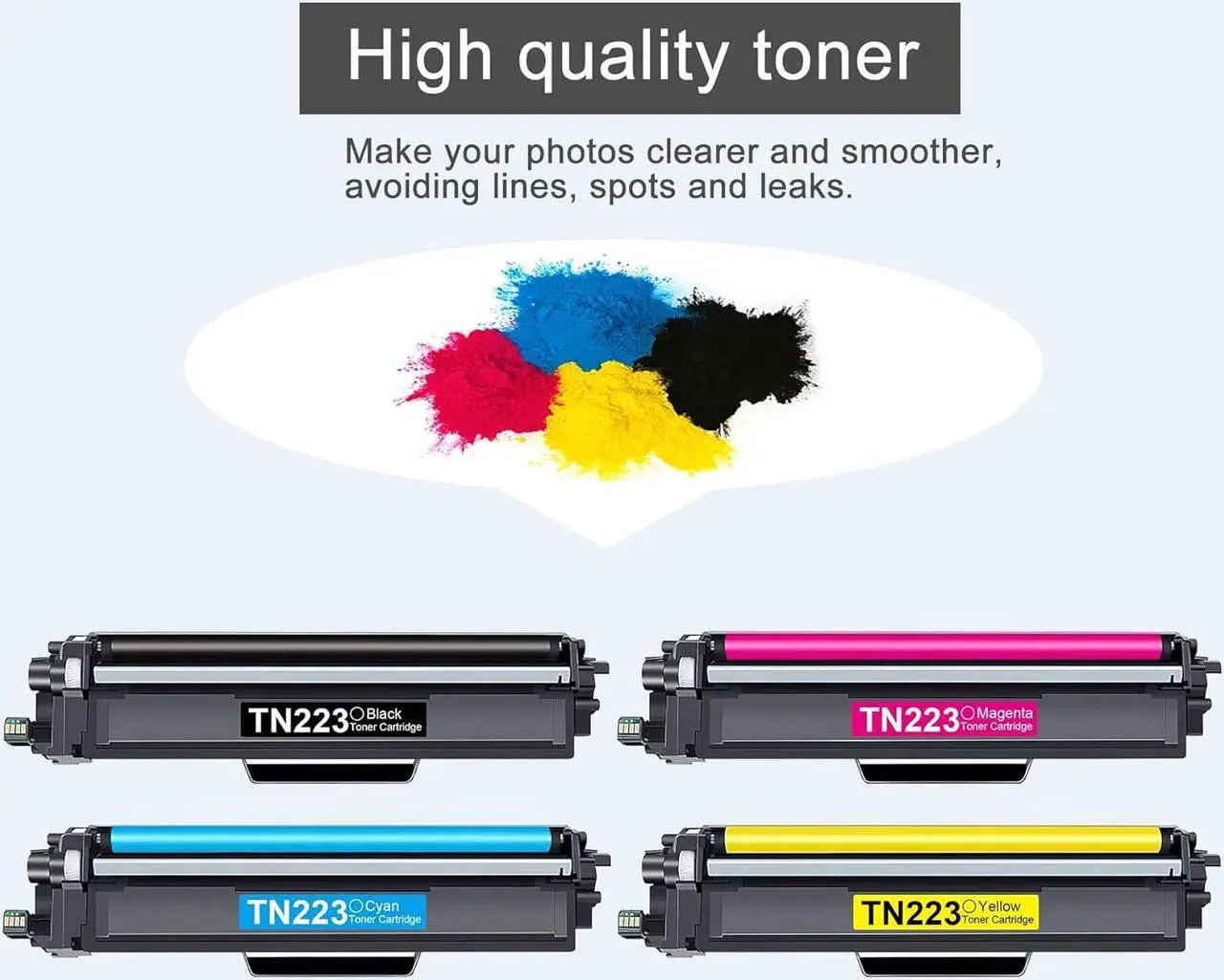 Alt view image 4 of 6 - TN223 TN-223 Toner Cartridge Set Compatible TN223BK TN223C TN223M TN223Y Replacement for Brother MFC-L3770CDW MFC-l3710CW MFC-L3750CDW HL-L3290CDW HL-L3230CDW HL-L3210CW HL-L3270CDW Printer (4 Pack)