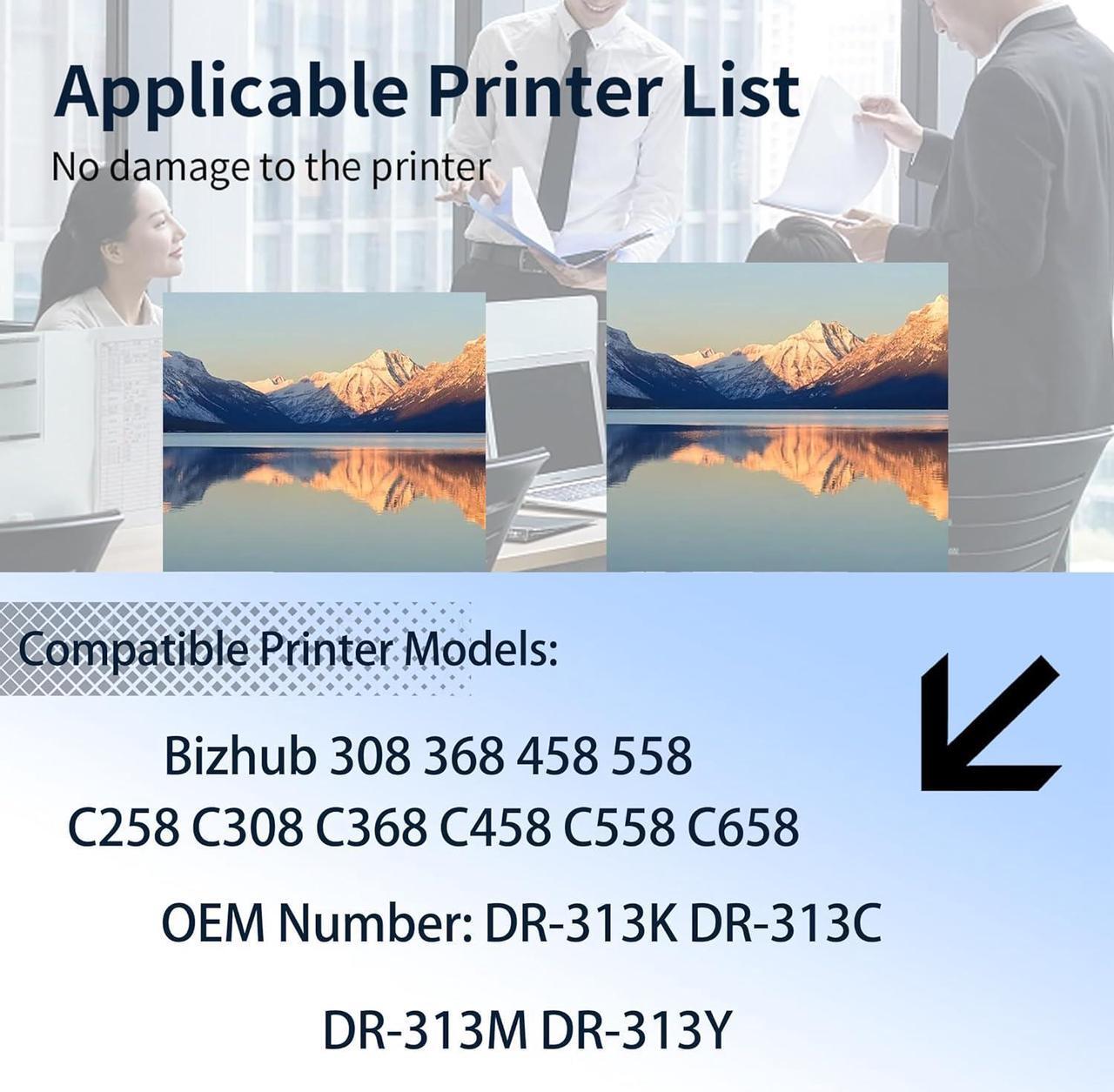 Alt view image 2 of 7 - DR313 A7U40RD Imaging Drum Unit Compatible for Konica Minolta Bizhub C258 C308 C368 C458 C558 C658 Printer, Extra High Capacity Drum Unit DR-313, High Yield 80000 Pages (3 Pack Black)
