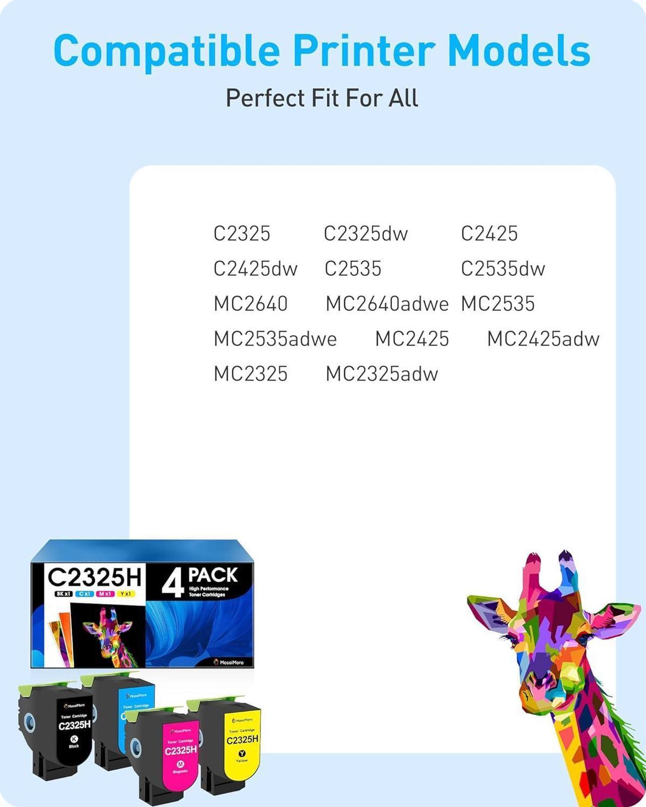 Alt view image 2 of 6 - MasaiMara Compatible Toner Cartridges Replacement for Lexmark C231H C2325H for Lexmark C2325dw C2425dw C2535dw MC2640adwe MC2535adwe MC2425adw MC2325adw Printer (Black Cyan Magenta Yellow, 4-Pack)