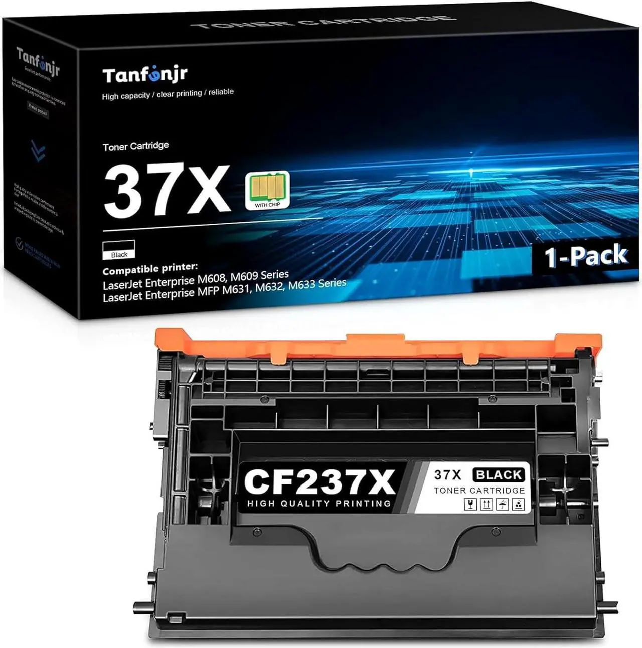 Main image of (New Chip) CF237X 37X Black Toner Cartridge 1 Pack: Replacement   37X Toner Cartridge 37A 37Y Works with Laser Enterprise M607, M608, M609 Series; MFP M631, M632, M633 Series Printer | CF237X