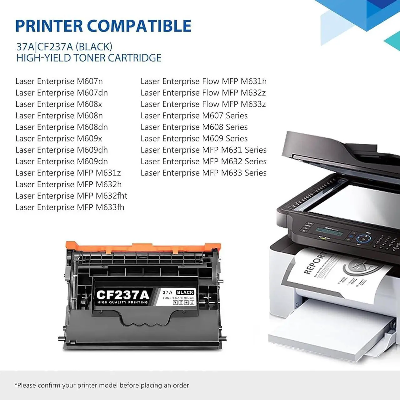Alt view image 2 of 7 - (with Chip) CF237A 37A Toner Cartridge 1 Pack: Replacement   37A Black Toner Cartridge 37X 37Y for Laser Enterprise M607, M608, M609 Series; Laser Enterprise MFP M631, M632, M633 Series Printer