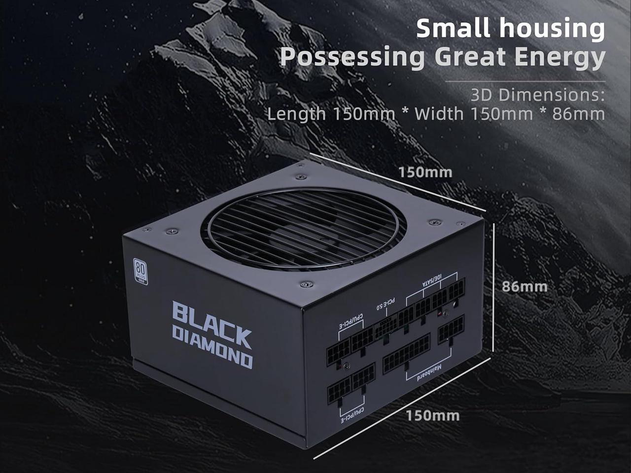 Alt view image 5 of 7 - SAMA Black Diamond 1000W 80plus Gold PC Power Supply 80Plus Gold Certified Full Modular with 14CM Silent Fan PCI-e 5.0 12VHPWR 10 Year Warranty