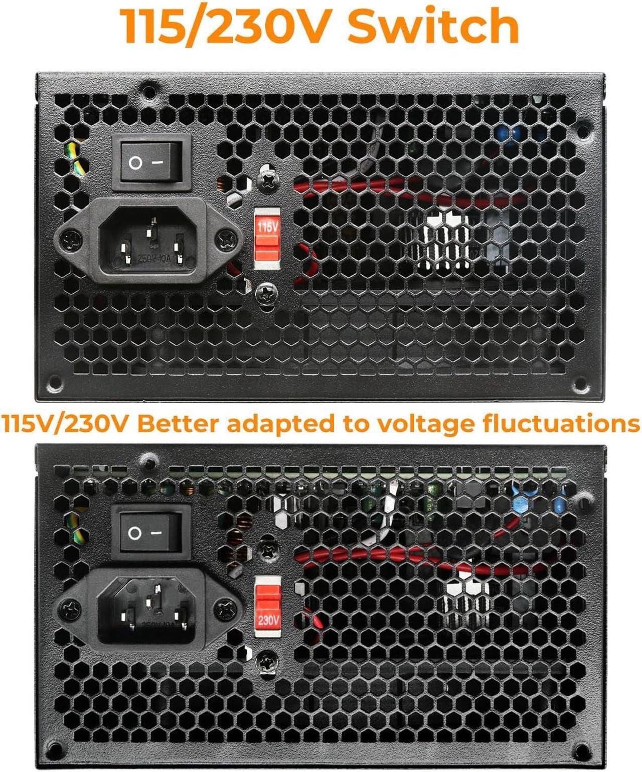 Alt view image 5 of 7 - 800W Power Supply 80 Plus Gold PSU Standard ATX Computer Power Supplies Non Modular Build-in 120MM Ultra-Quiet FDB Fan with 115/230V Switch for Desktop Gaming PC Server