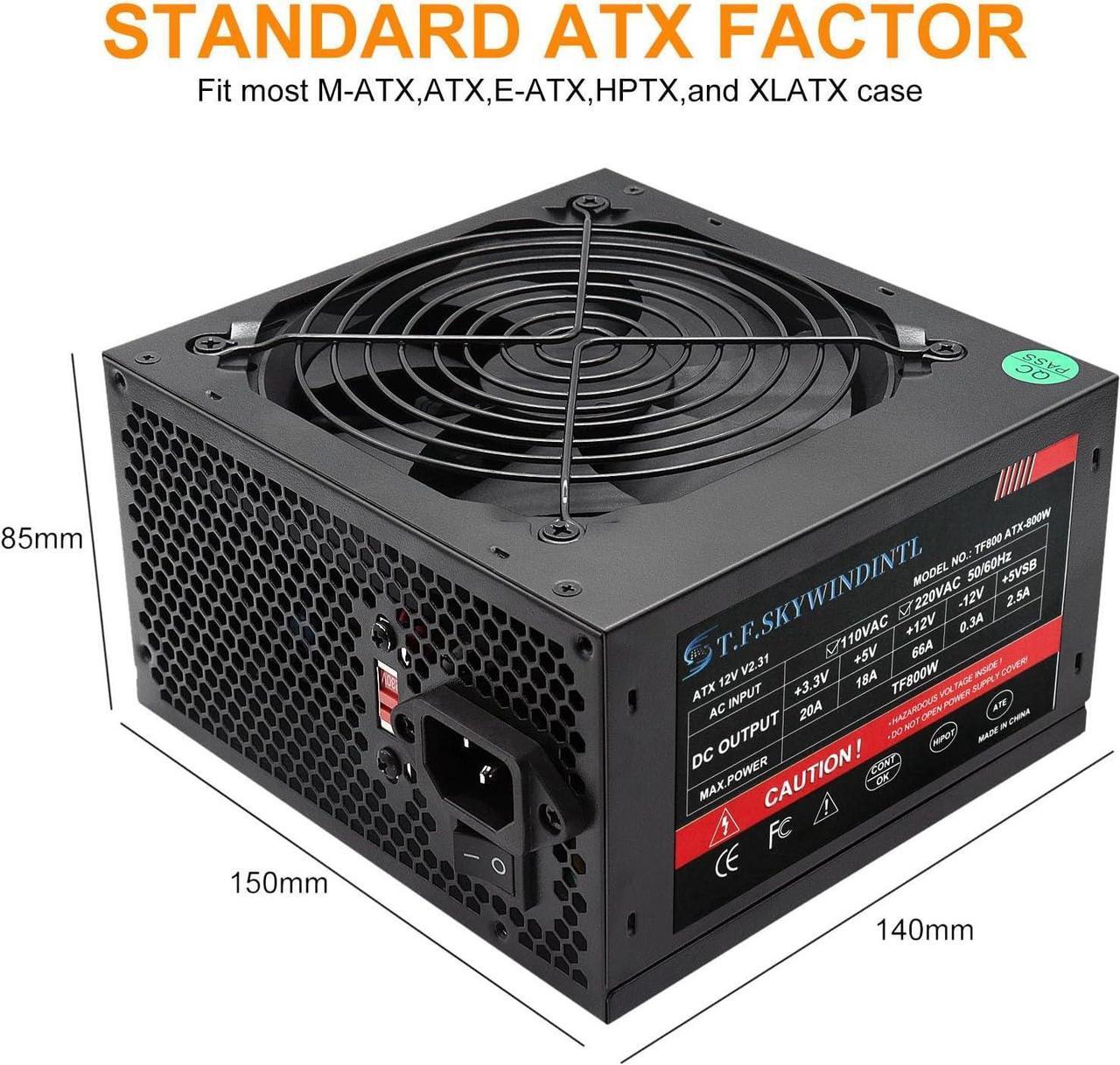 Alt view image 7 of 7 - 800W Power Supply 80 Plus Gold PSU Standard ATX Computer Power Supplies Non Modular Build-in 120MM Ultra-Quiet FDB Fan with 115/230V Switch for Desktop Gaming PC Server