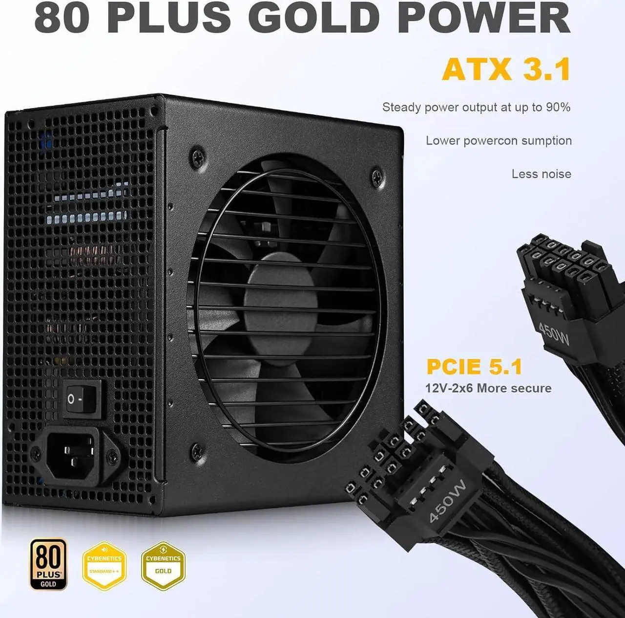 Alt view image 3 of 7 - SAMA Power Supply 850W, GT 850W Fully Modular PSU 80 Plus Gold Efficiency ATX 3.1 & PCIE 5.1 Compliant Support RTX 30 40 Series