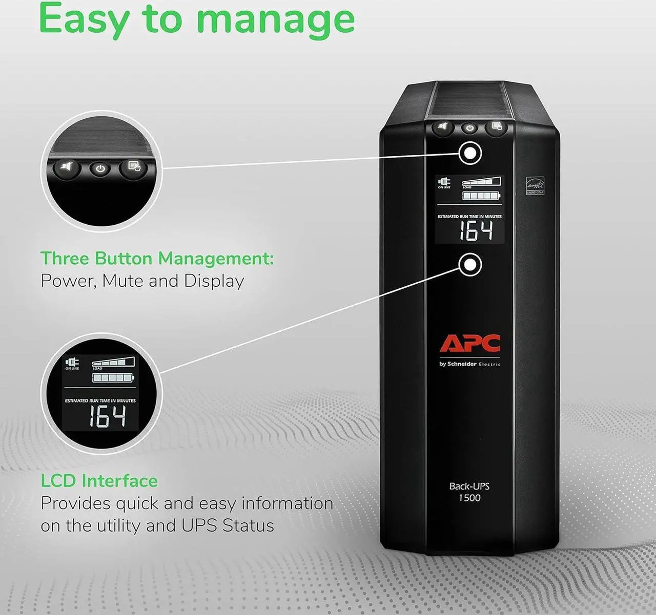 Alt view image 2 of 7 - APC UPS 1500VA UPS Battery Backup and Surge Protector, BX1500M Backup Battery Power Supply, AVR, Dataline Protection