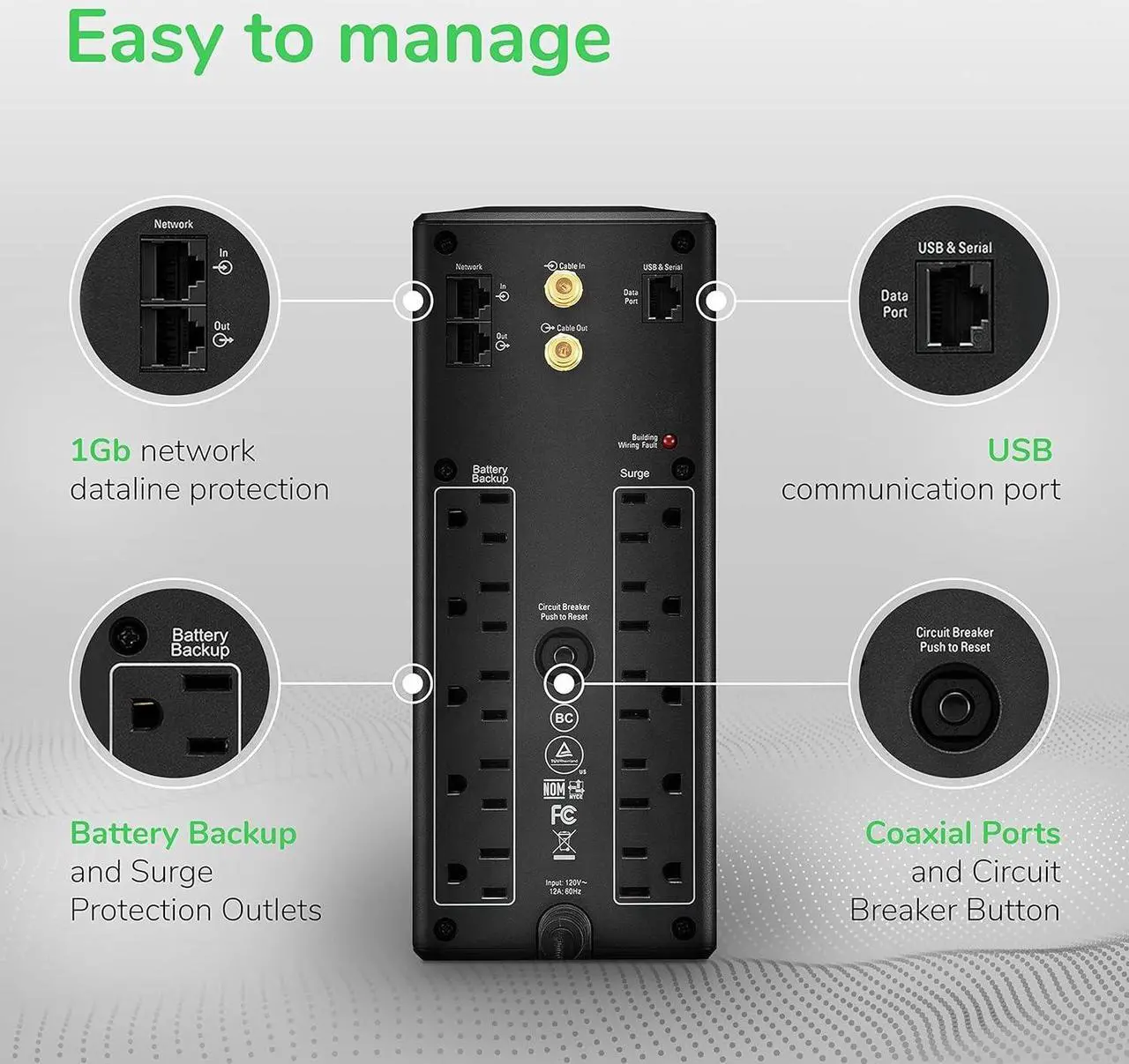 Alt view image 3 of 7 - APC UPS 1500VA UPS Battery Backup and Surge Protector, BX1500M Backup Battery Power Supply, AVR, Dataline Protection