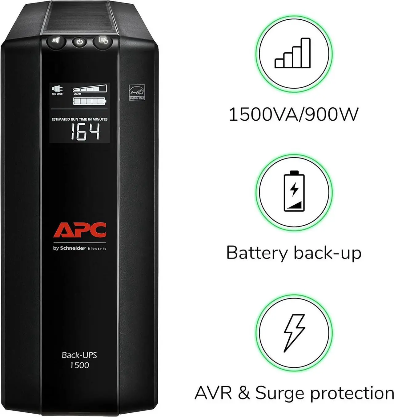 Alt view image 4 of 7 - APC UPS 1500VA UPS Battery Backup and Surge Protector, BX1500M Backup Battery Power Supply, AVR, Dataline Protection