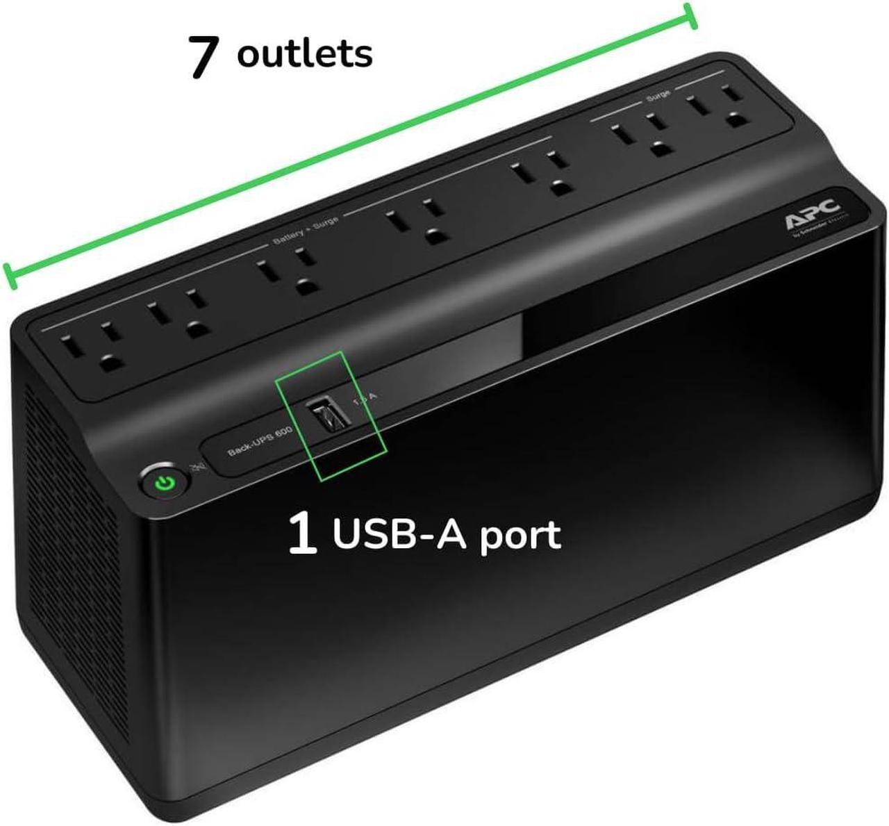 Alt view image 2 of 7 - APC UPS Battery Backup and Surge Protector, 600VA/300 Watts Backup Battery Power Supply, BE600M1 Back-UPS with USB Charger Port