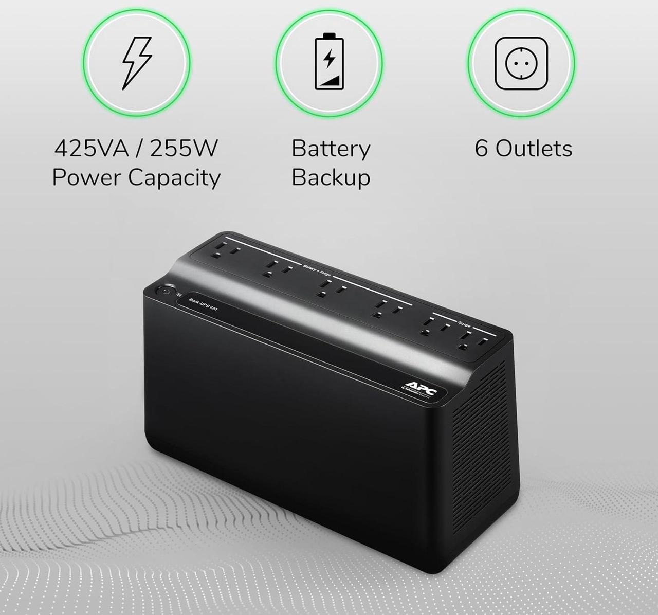 Alt view image 3 of 7 - APC UPS Battery Backup Surge Protector, 425VA Backup Battery Power Supply, BE425M, Black