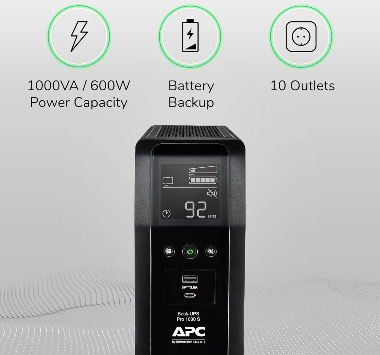 Alt view image 5 of 7 - APC UPS 1000VA Sine Wave UPS Battery Backup and Surge Protector, BR1000MS Backup Battery Power Supply with AVR, (2) USB Charger Ports