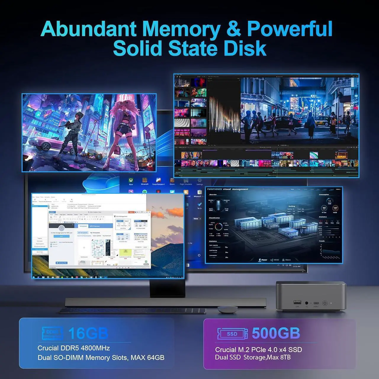 Alt view image 3 of 7 - Beelink EQR6 Mini PC, AMD Ryzen 6600H (6C/12T, Up to 4.5GHz), 16GB DDR5-4800MHz 500GB PCle 4.0 SSD, Mini pc Support Dual 1000M LAN, Ultra-Quiet, Built-in Power Supply, Home/Office Desktop Computer