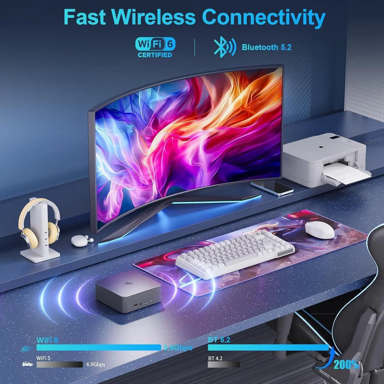 Alt view image 5 of 7 - Beelink EQR6 Mini PC, AMD Ryzen 6600H (6C/12T, Up to 4.5GHz), 16GB DDR5-4800MHz 500GB PCle 4.0 SSD, Mini pc Support Dual 1000M LAN, Ultra-Quiet, Built-in Power Supply, Home/Office Desktop Computer