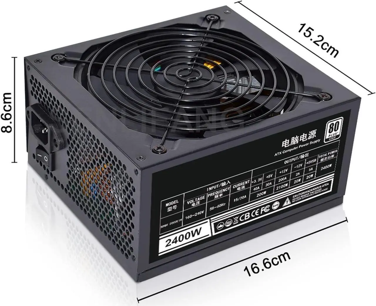 Alt view image 3 of 7 - 2400W ATX Mining Power Supply Bold 12AWG line Can Connect 8GPU Auto-Thermally Controlled Fan for Bitcoin ETH Miner PSU