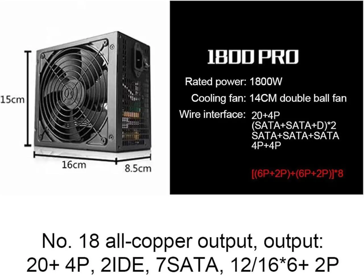 Alt view image 6 of 6 - 1800W to 2000W 110V-220V ATX ETH Bitcoin Mining Power Supply 95% Efficiency Support 8 Display Cards GPU for BTC Bitcoin Miner(1800-2000W A)