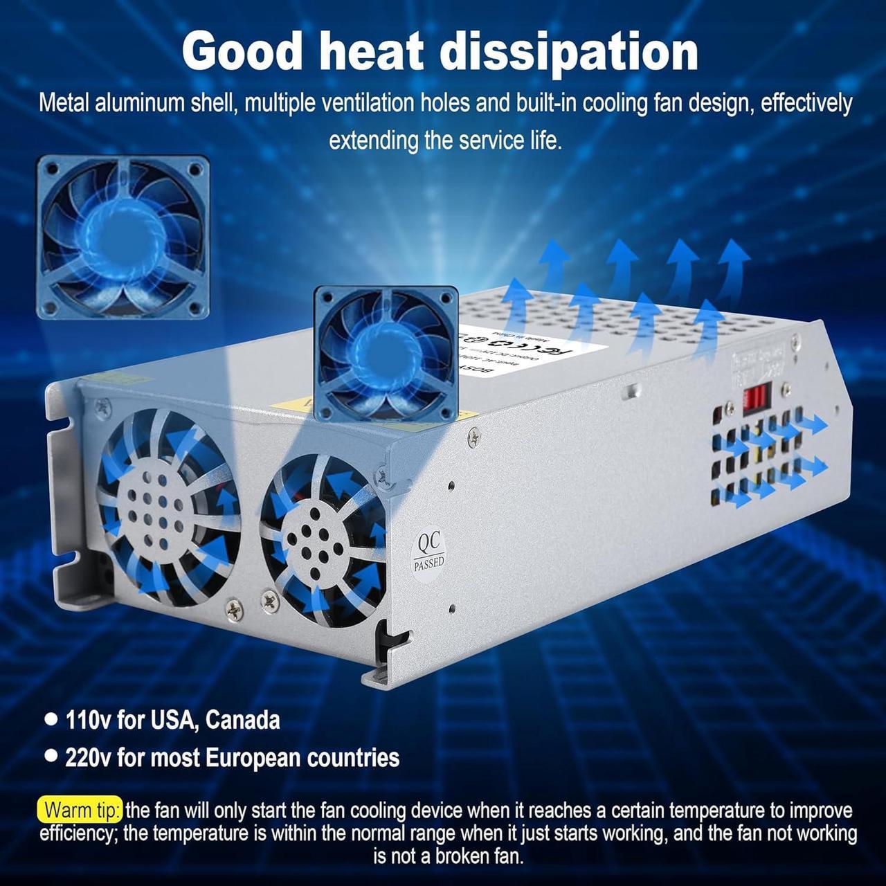 Alt view image 3 of 7 - 12V 125A 1500W DC Switching Power Supply Adapter PSU AC 110V / 220V-DC 12V Transformer Adapter, for 3D Printer,CCTV Camera Security System, Computer Project of Industrial Power Supplies