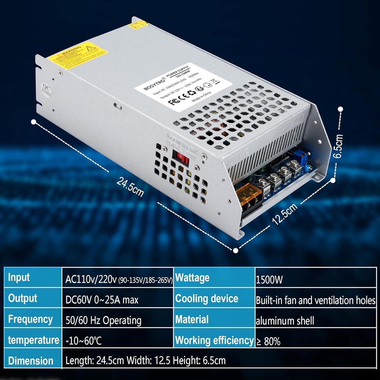Alt view image 2 of 7 - 12V 125A 1500W DC Switching Power Supply Adapter PSU AC 110V / 220V-DC 12V Transformer Adapter, for 3D Printer,CCTV Camera Security System, Computer Project of Industrial Power Supplies