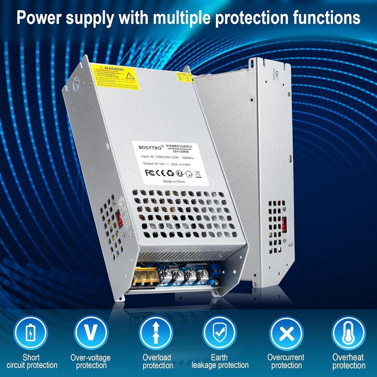 Alt view image 4 of 7 - 12V 125A 1500W DC Switching Power Supply Adapter PSU AC 110V / 220V-DC 12V Transformer Adapter, for 3D Printer,CCTV Camera Security System, Computer Project of Industrial Power Supplies