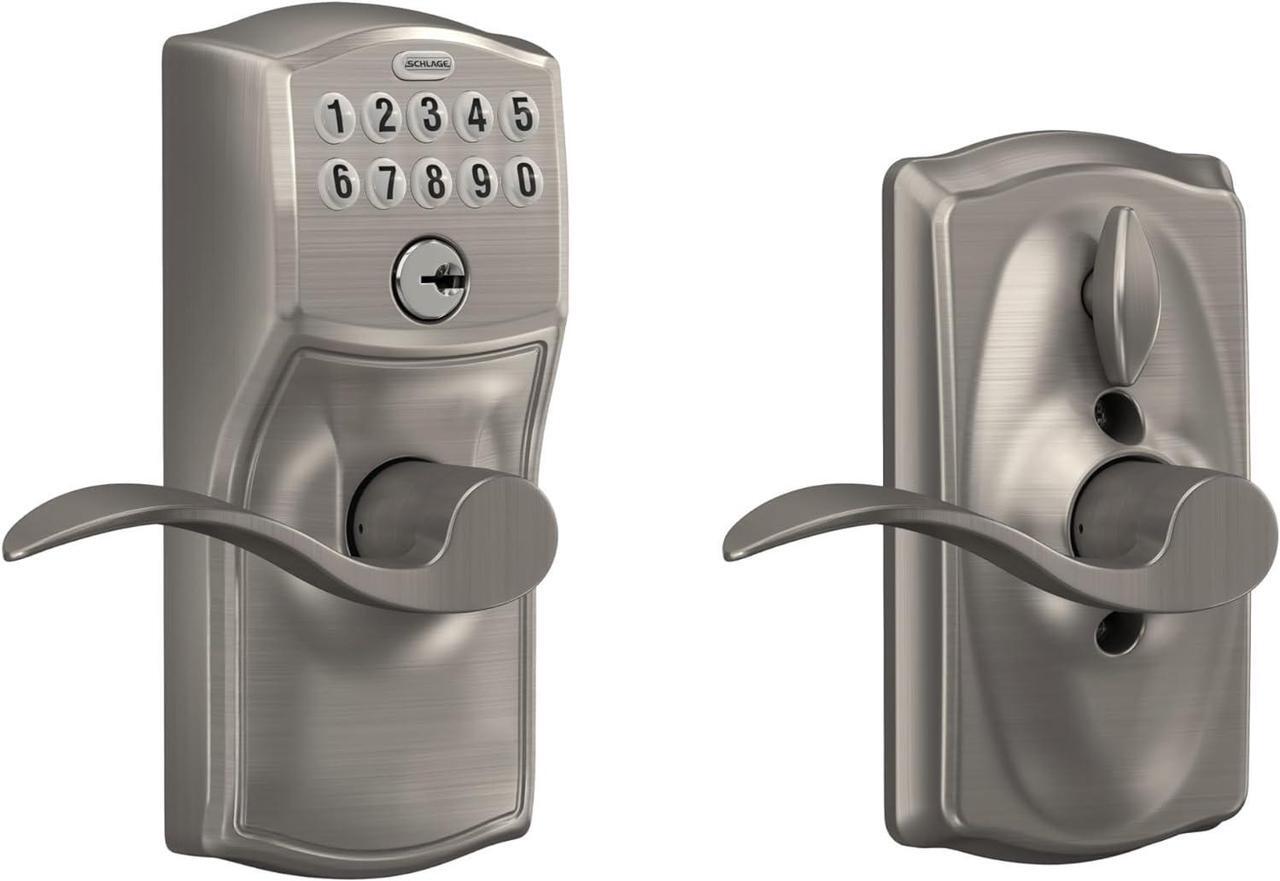 Main image of SCHLAGE FE595 CAM 619 ACC Camelot Keypad Entry with Flex-Lock and Accent Levers, Satin Nickel