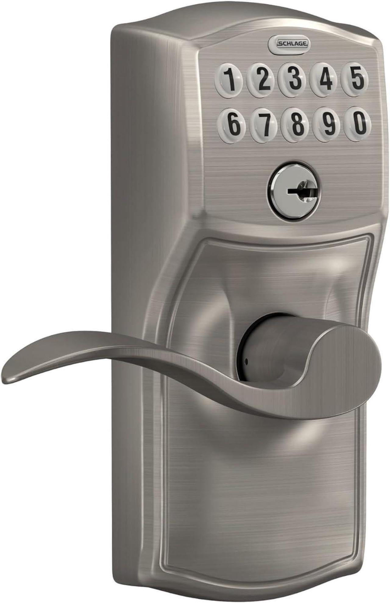 Alt view image 2 of 7 - SCHLAGE FE595 CAM 619 ACC Camelot Keypad Entry with Flex-Lock and Accent Levers, Satin Nickel