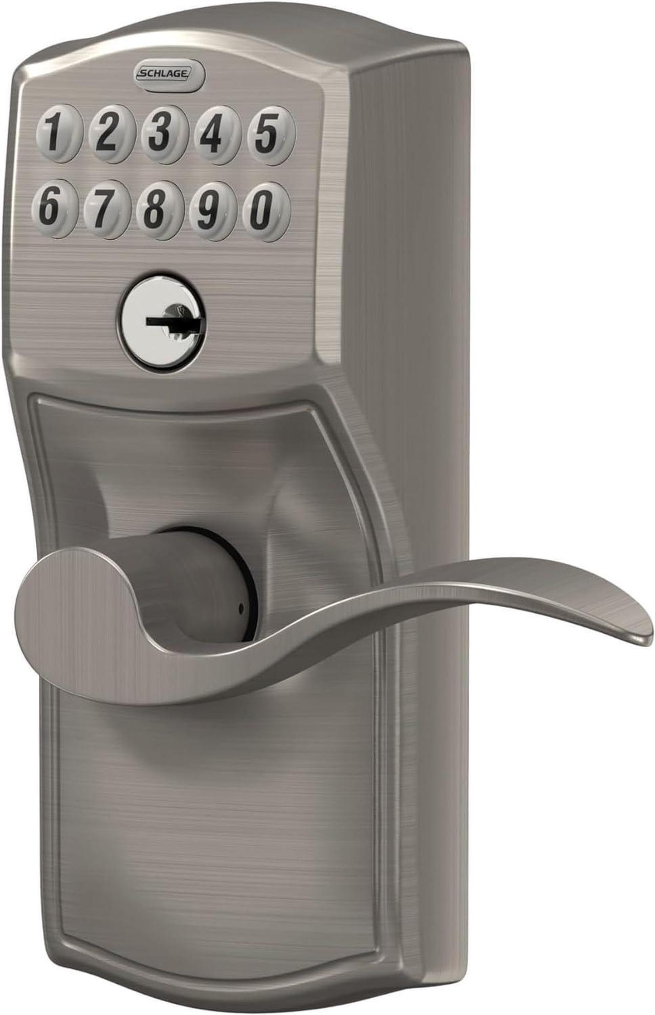 Alt view image 3 of 7 - SCHLAGE FE595 CAM 619 ACC Camelot Keypad Entry with Flex-Lock and Accent Levers, Satin Nickel