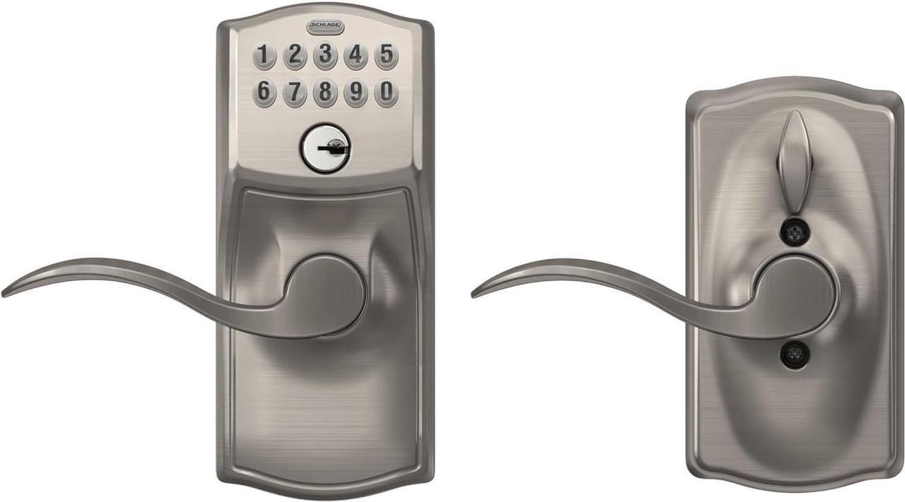 Alt view image 7 of 7 - SCHLAGE FE595 CAM 619 ACC Camelot Keypad Entry with Flex-Lock and Accent Levers, Satin Nickel