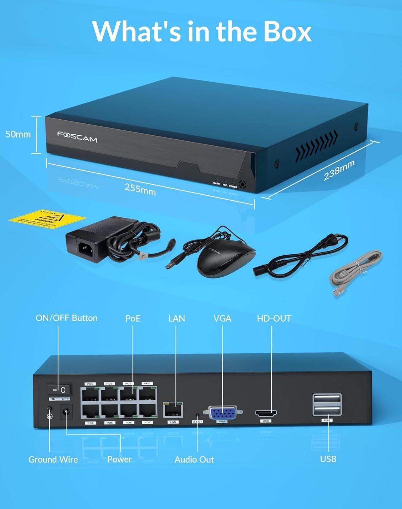 Alt view image 7 of 7 - FOSCAM 3K 5MP 8CH PoE Network Video Recorder for Home Security Camera System,Work with 8MP(3CH)/5MP/4MP ONVIF IP Cameras with AI Human/Vehicle Detection,Remote Access 24/7 Recording,No Hard Disk Drive