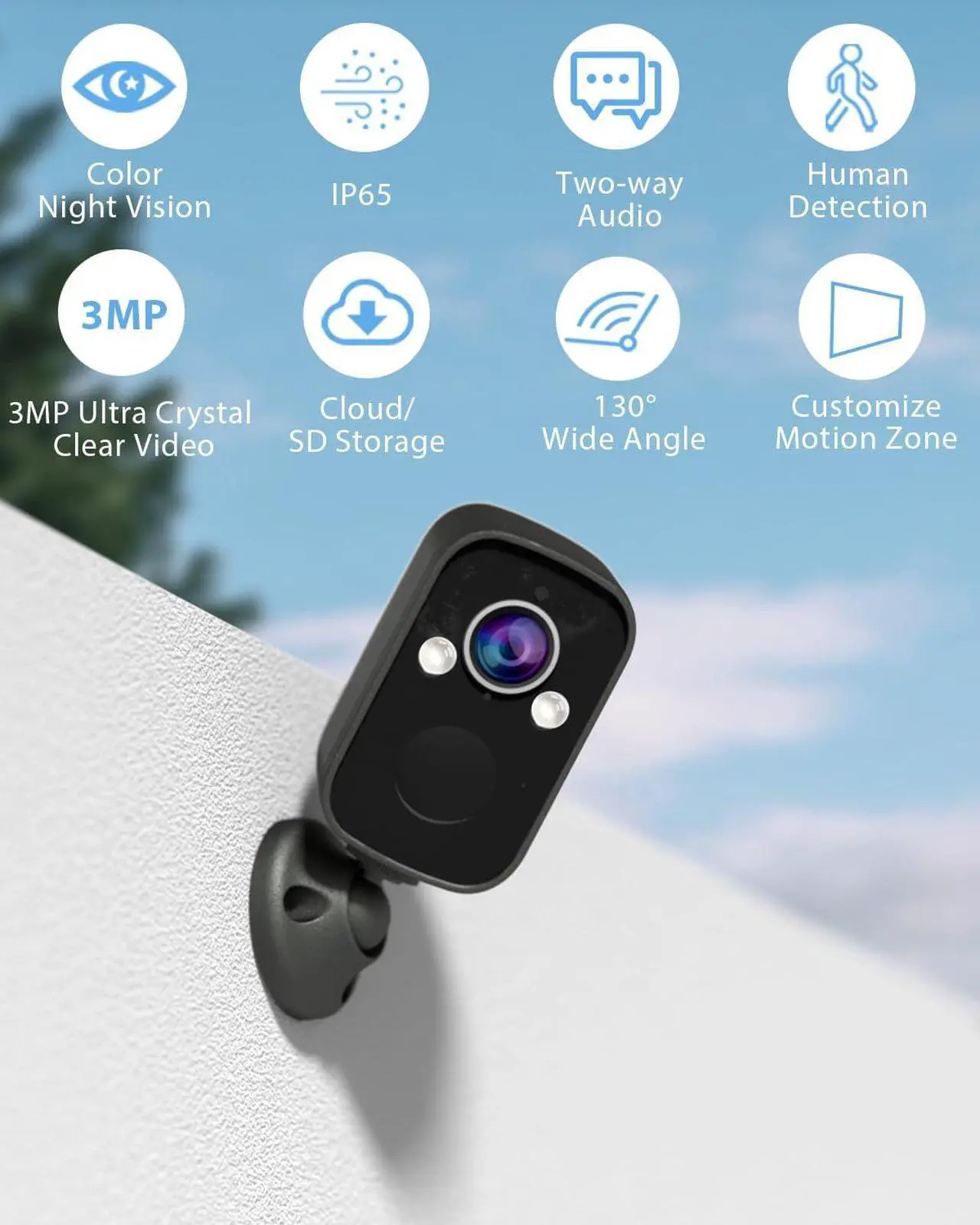 Alt view image 2 of 7 - Rraycom 4Pack Security Cameras Wireless Outdoor for Home Security, 2K Battery Powered WiFi AI Motion Detection Spotlight Siren Alarm Security Camera, Color Night Vision, 2-Way Talk, Cloud/SD, w/Alexa