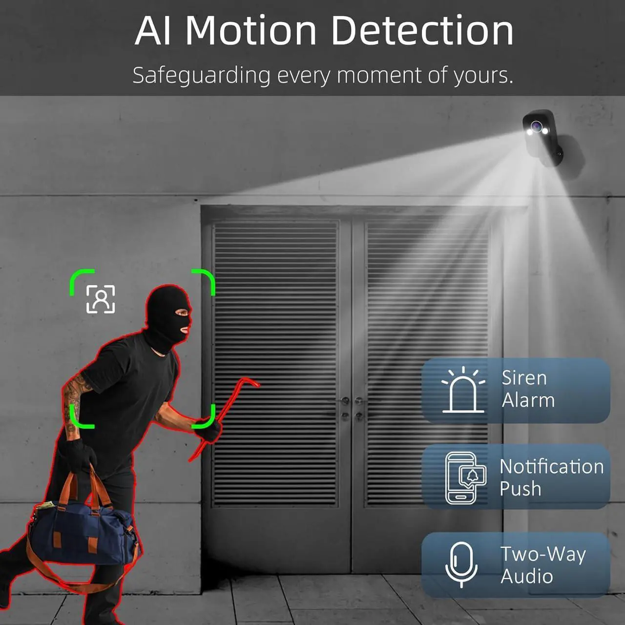 Alt view image 5 of 7 - Rraycom 4Pack Security Cameras Wireless Outdoor for Home Security, 2K Battery Powered WiFi AI Motion Detection Spotlight Siren Alarm Security Camera, Color Night Vision, 2-Way Talk, Cloud/SD, w/Alexa