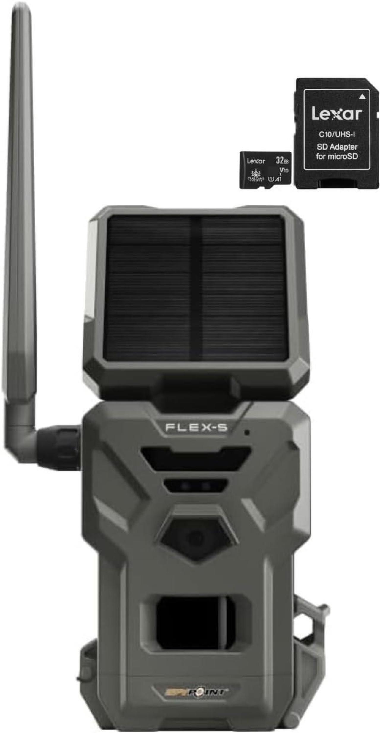 Main image of SPYPOINT Flex-S Solar Cellular Trail Camera, Integrated Solar Panel, LTE Connectivity, 100-foot Flash/Detection Range, Internal Battery + 32GB Micro SD Card
