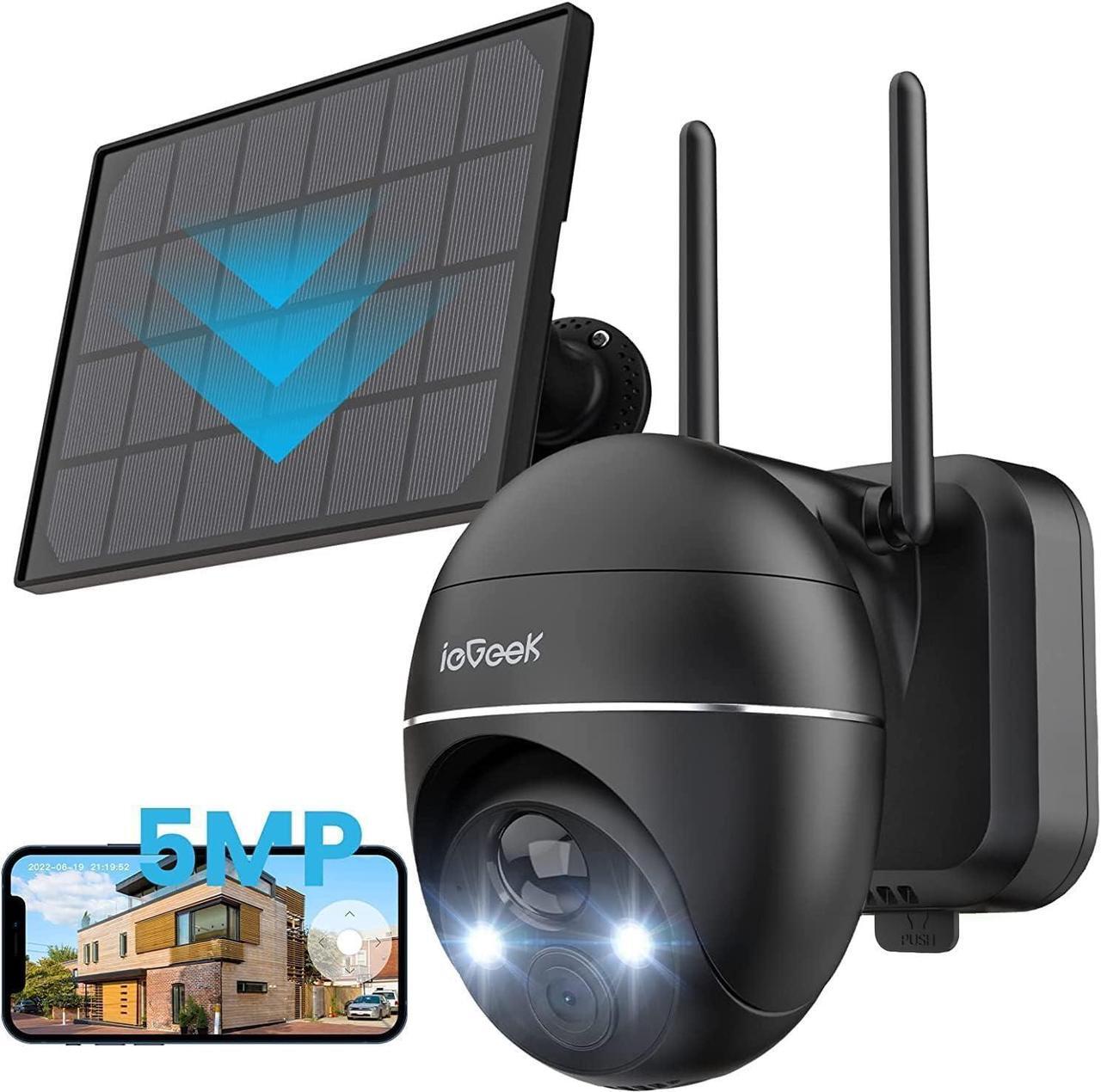 Main image of ieGeek 5MP Security Cameras Wireless Outdoor, Solar Outdoor Security Cameras System 360° PTZ with Spotlight & Siren, 2.4Ghz Outdoor Cameras for Home Security,Color Night Vision, Work with Alexa