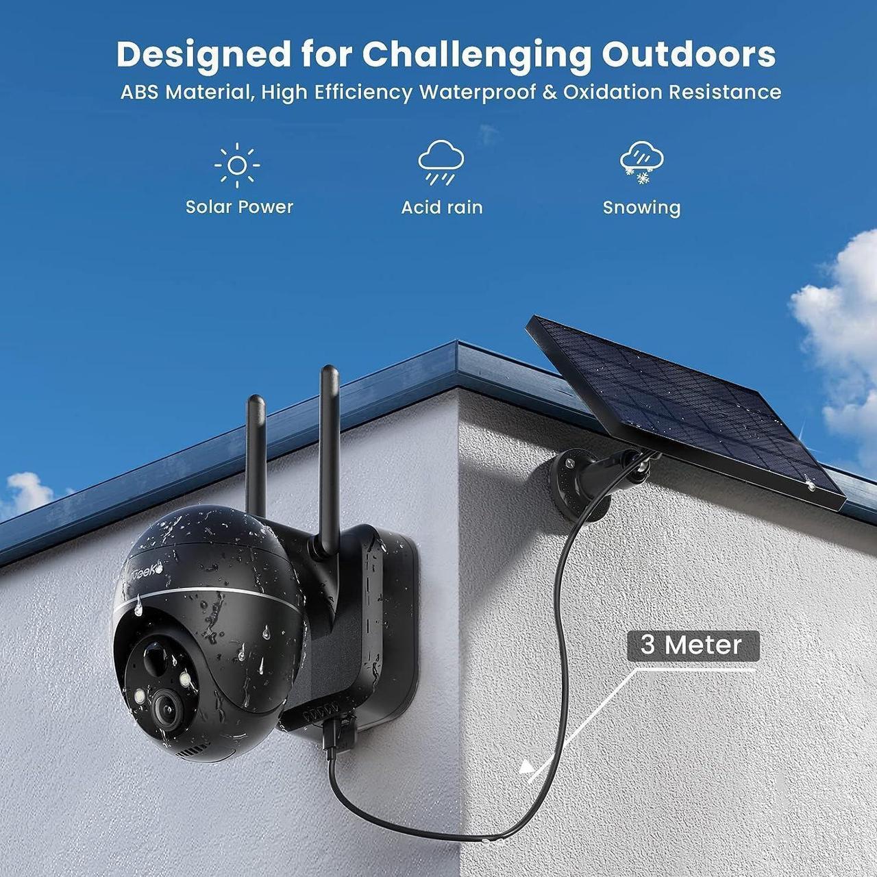 Alt view image 6 of 7 - ieGeek 5MP Security Cameras Wireless Outdoor, Solar Outdoor Security Cameras System 360° PTZ with Spotlight & Siren, 2.4Ghz Outdoor Cameras for Home Security,Color Night Vision, Work with Alexa