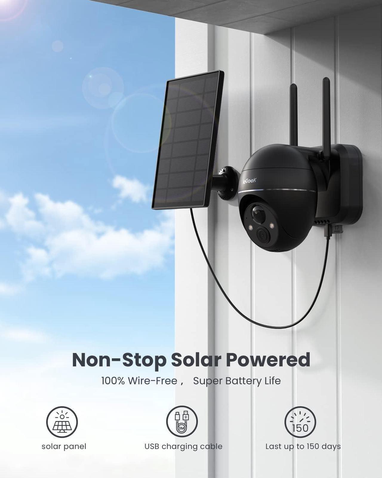 Alt view image 4 of 7 - Security Cameras Wireless Outdoor, 2K Solar Security Camera System 360° PTZ with Spotlight & Siren, ieGeek 2.4Ghz Outdoor Security Cameras,Color Night Vision, Work with Alexa, PIR, 2-Way Talk, IP65