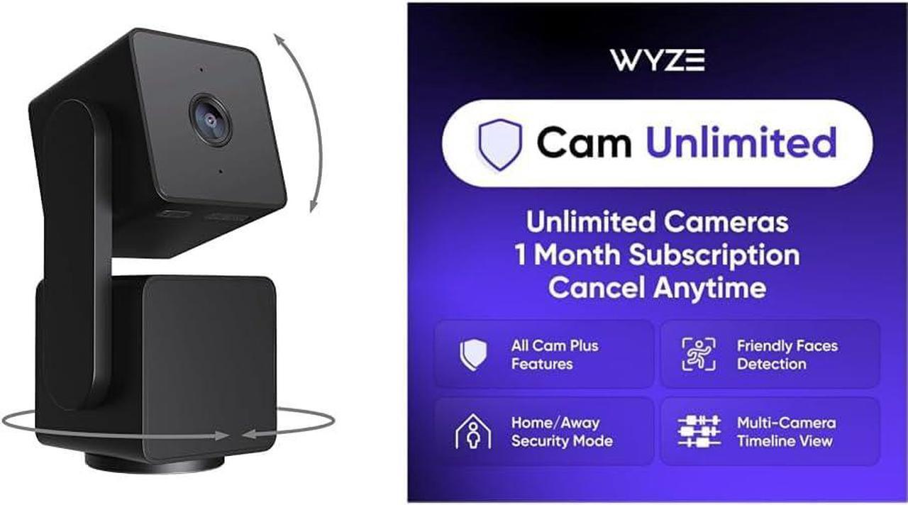 Main image of WYZE Cam Pan v3 Black 2-Pack Cam Unlimited Monthly, Covers Unlimited Cameras, Auto-Renews at $9.99/Month, Activation Required, Cancel Anytime