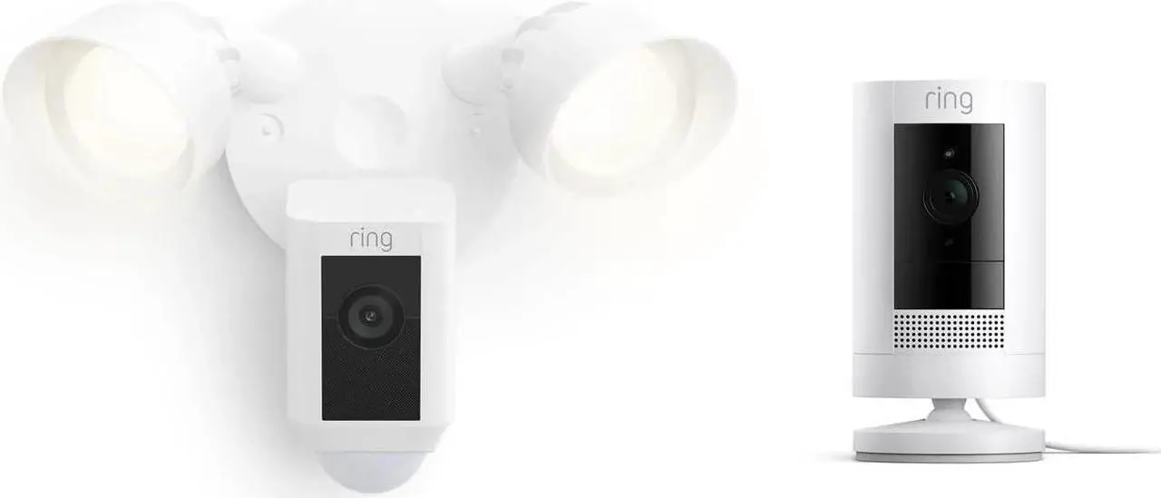 Main image of Ring Floodlight Cam Plus with Ring Stick Up Cam, Plug-In White