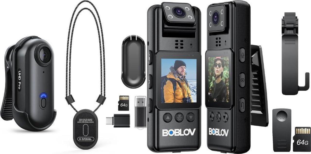 Main image of BOBLOV W4 2K Mini Body Camera, Wearable 64GB Camera with 360°Rotatable Clip & Magnetic Clip and A23 64GB Body Worn Camera, 180° Rotatable Video Camera, 2200mAh Battery with 9Hours Shooting, Night Vis