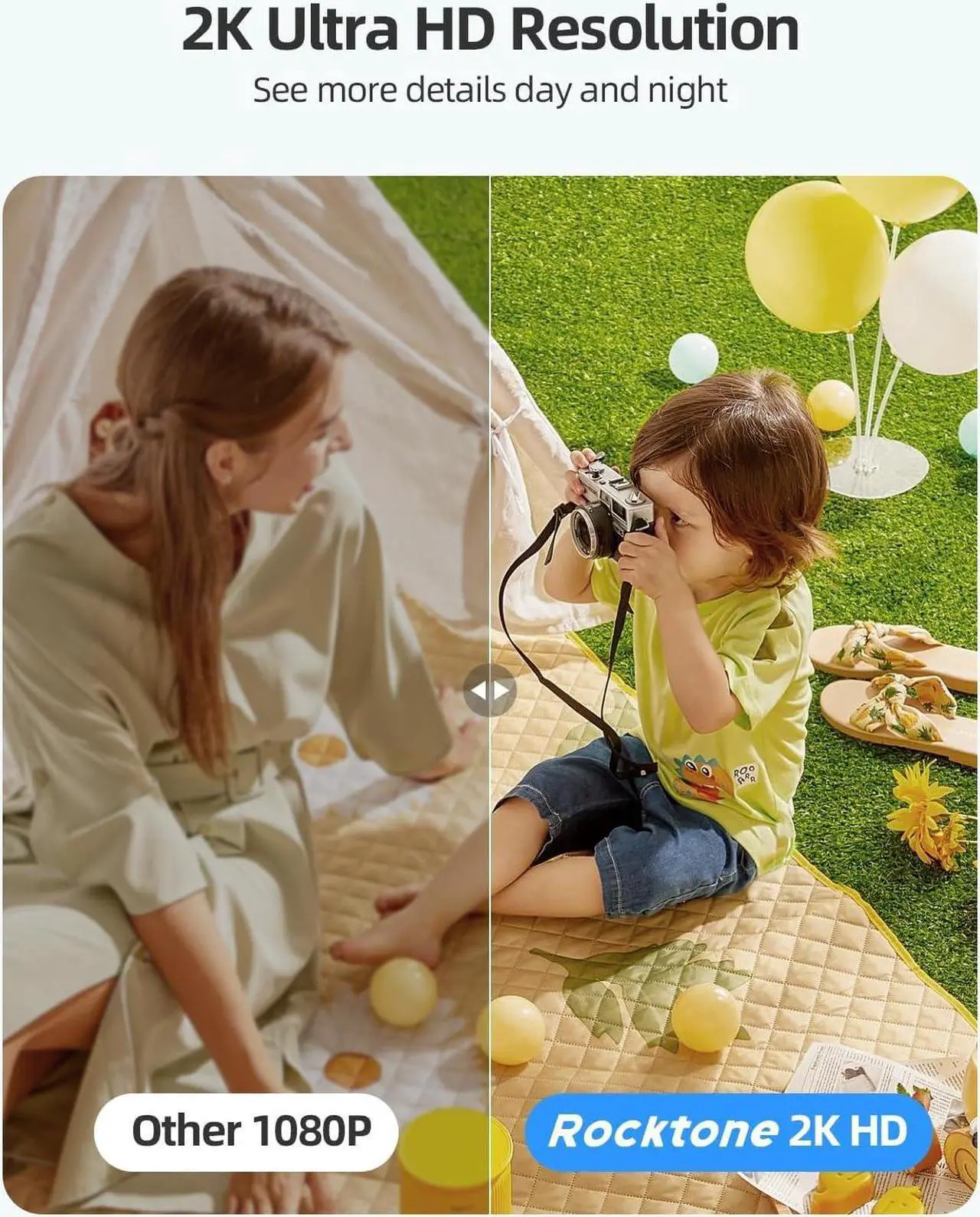 Alt view image 2 of 7 - Rocktone 2K Security Cameras Wireless Outdoor, Battery Powered WiFi Cameras for Home Security with AI Motion Detection, Spotlight Color Night Vision, 2-Way Talk, Siren Alarm, IP65, Cloud/SD Storage