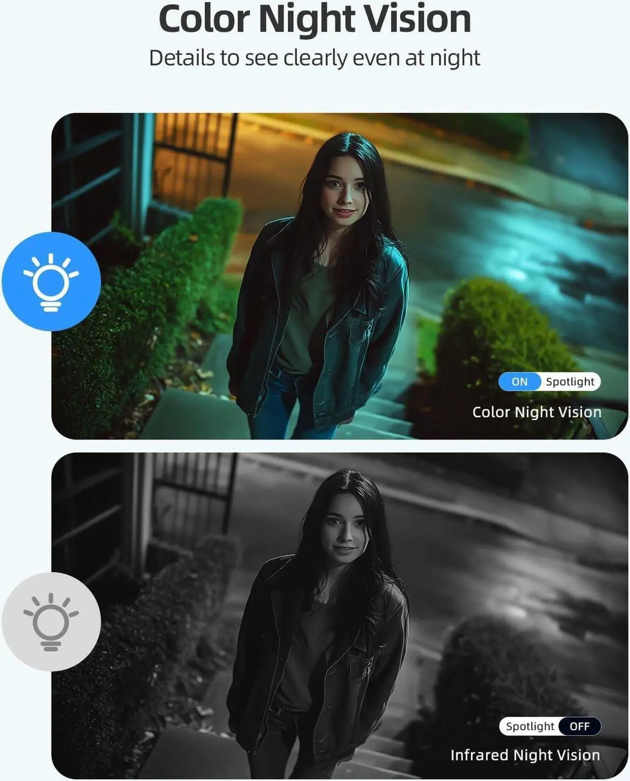 Alt view image 3 of 7 - Rocktone 2K Security Cameras Wireless Outdoor, Battery Powered WiFi Cameras for Home Security with AI Motion Detection, Spotlight Color Night Vision, 2-Way Talk, Siren Alarm, IP65, Cloud/SD Storage