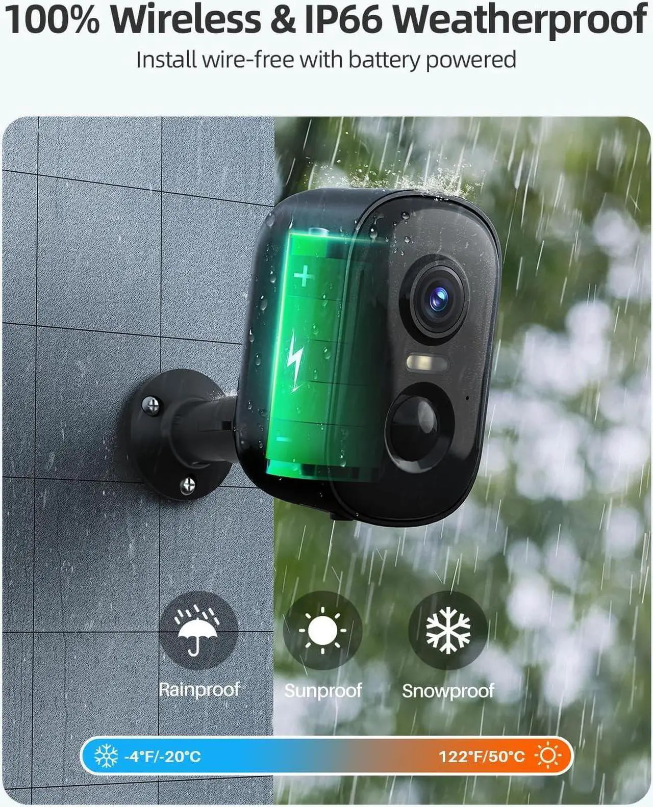 Alt view image 4 of 7 - Rocktone 2K Security Cameras Wireless Outdoor, Battery Powered WiFi Cameras for Home Security with AI Motion Detection, Spotlight Color Night Vision, 2-Way Talk, Siren Alarm, IP65, Cloud/SD Storage