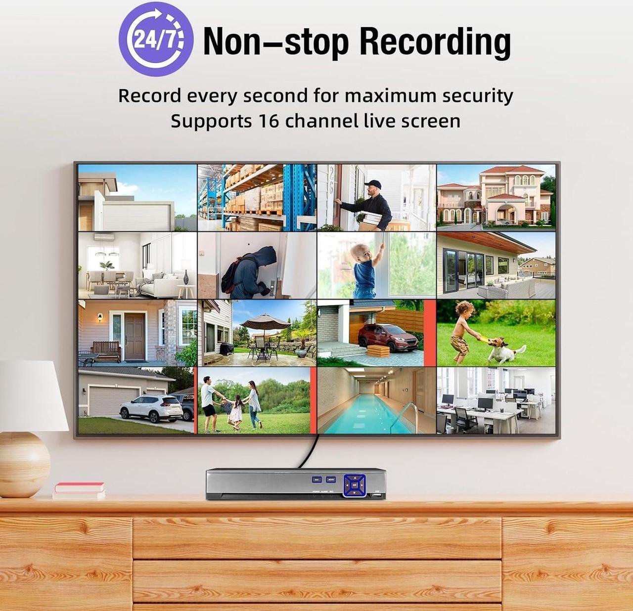 Alt view image 4 of 7 - TOWODE 16 Channel Security Recorder DVR Supports 5MP Hybrid 5-in-1 AHD/TVI/CVI/CVBS/IP Analog Camera DVR with Human Detection, Remote Access 24/7 Recording(Pre-Installed 1TB Hard Drive)