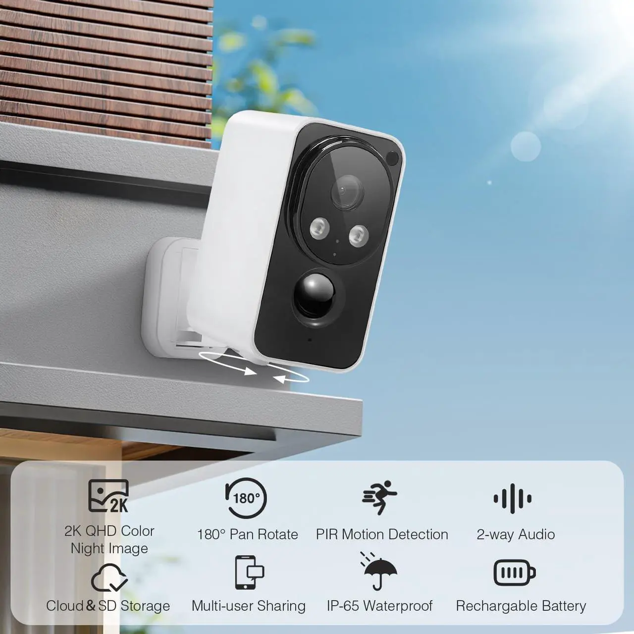 Alt view image 2 of 7 - Security Cameras Wireless Outdoor Pan Rotating 180° 2K Cameras for Home Security with Color Night Vision Battery 2.4GHz WiFi Camera PIR Motion Detection Siren 2-Way Talk Waterproof Cloud/SD Storage